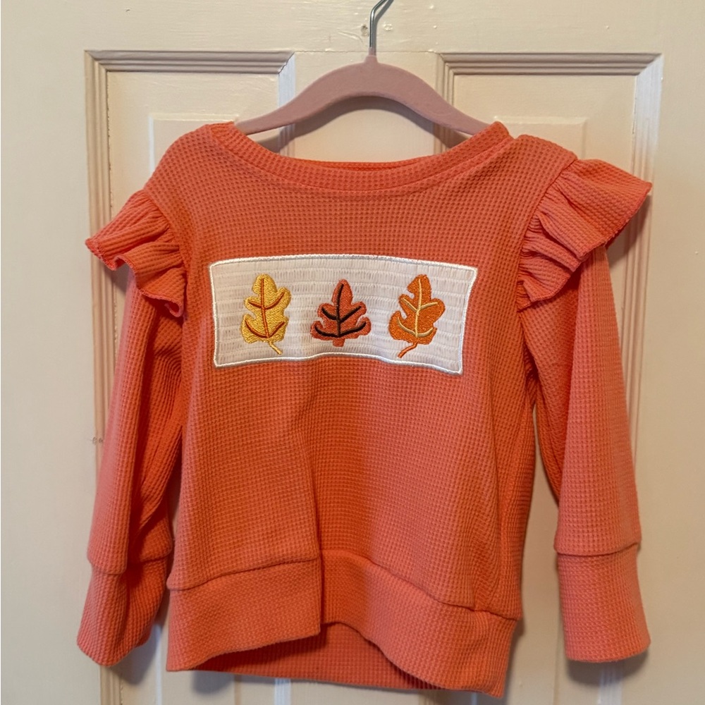 Kids' Orange Leaf-Patterned Top